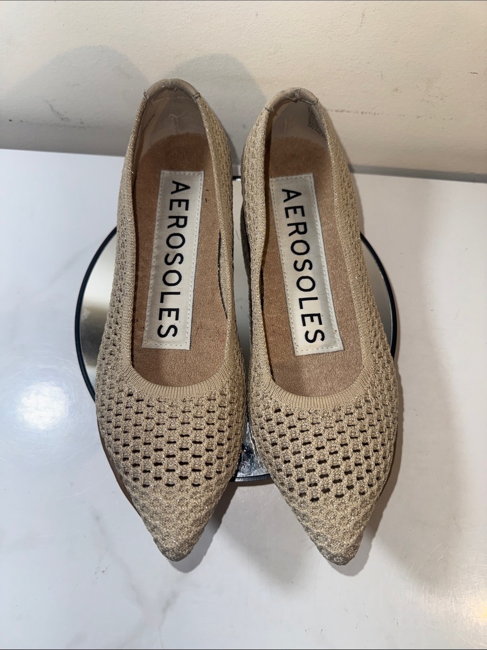 Aerosoles Danielle Women’s Beige Knit Pointed-Toe Ballet Flats - Size 6.5M